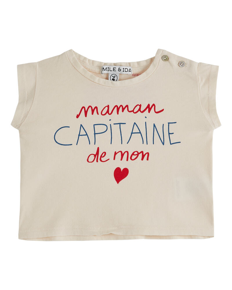 Tee-shirt “Maman Capitaine de mon Coeur” Crème Emile & Ida enfant face