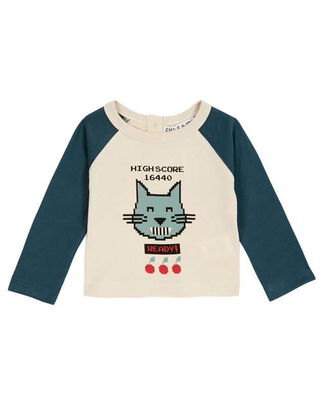 Tee-shirt raglan bicolore chat Sapin Emile & Ida