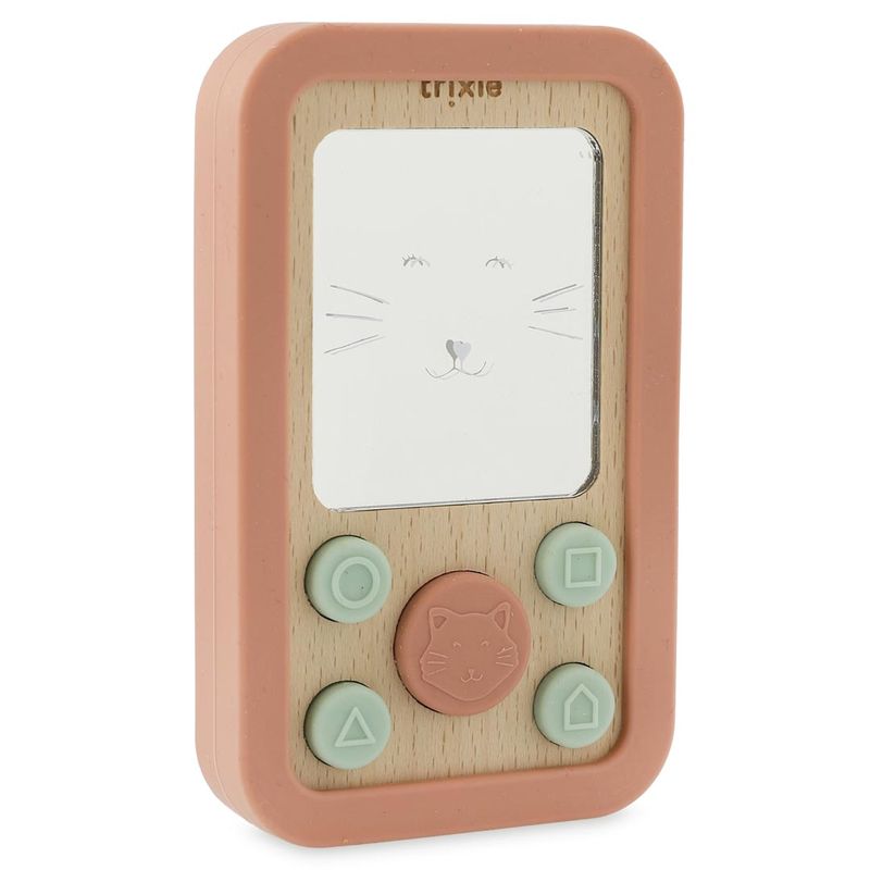 Téléphone bébé en silicone et bois Mrs Cat Trixie recto