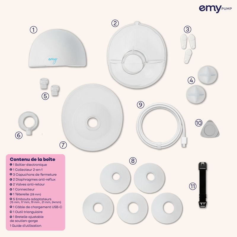 Tire-lait mains libres 2-en-1 Emy Pump contenu