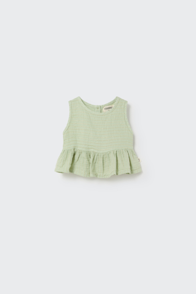 Top à rayures en gaze Lurex Tender Green COZMO face