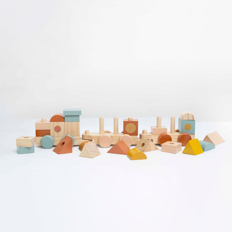 Train Empilable En Bois Fsc 3kg7 train cubes défaits