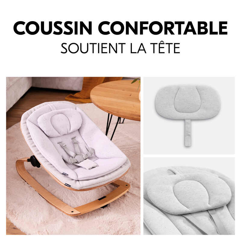 Transat en bois Highchair Bouncer Eco Light-grey pour chaise haute Hauck coussin