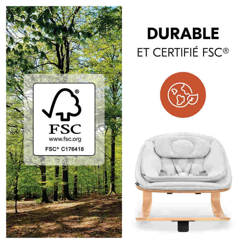 Transat en bois Highchair Bouncer Eco Light-grey pour chaise haute Hauck durable