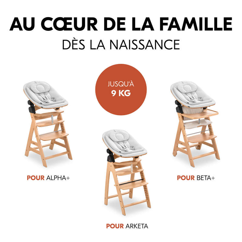 Transat en bois Highchair Bouncer Eco Light-grey pour chaise haute Hauck naissance