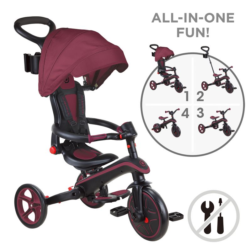 Tricycle évolutif et pliable explorer 4-en-1 Bordeaux Globber évolution