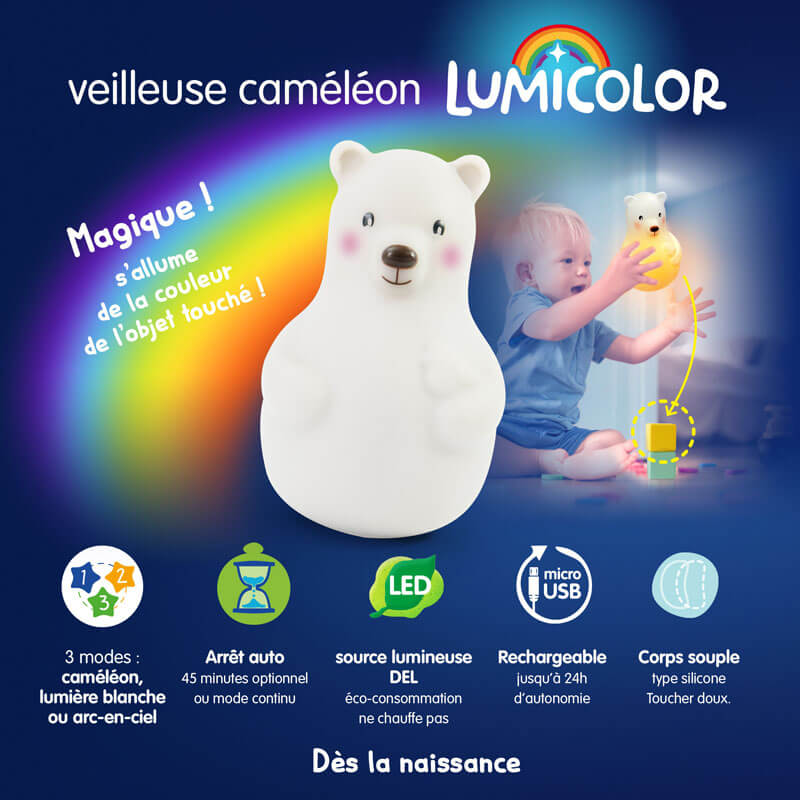 Veilleuse Lumicolor avec détection des couleurs Ours Pabobo infos