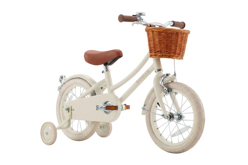 Vélo Classic Vintage 14 pouces Cream Banwood de profil avec roulette
