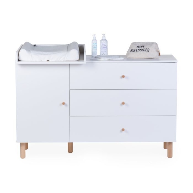 Commode Wonder White avec Plan A Langer Blanc et Pieds Naturel  Childhome decor