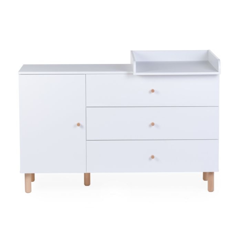 Commode Wonder White avec Plan A Langer Blanc et Pieds Naturel  Childhome plan droite