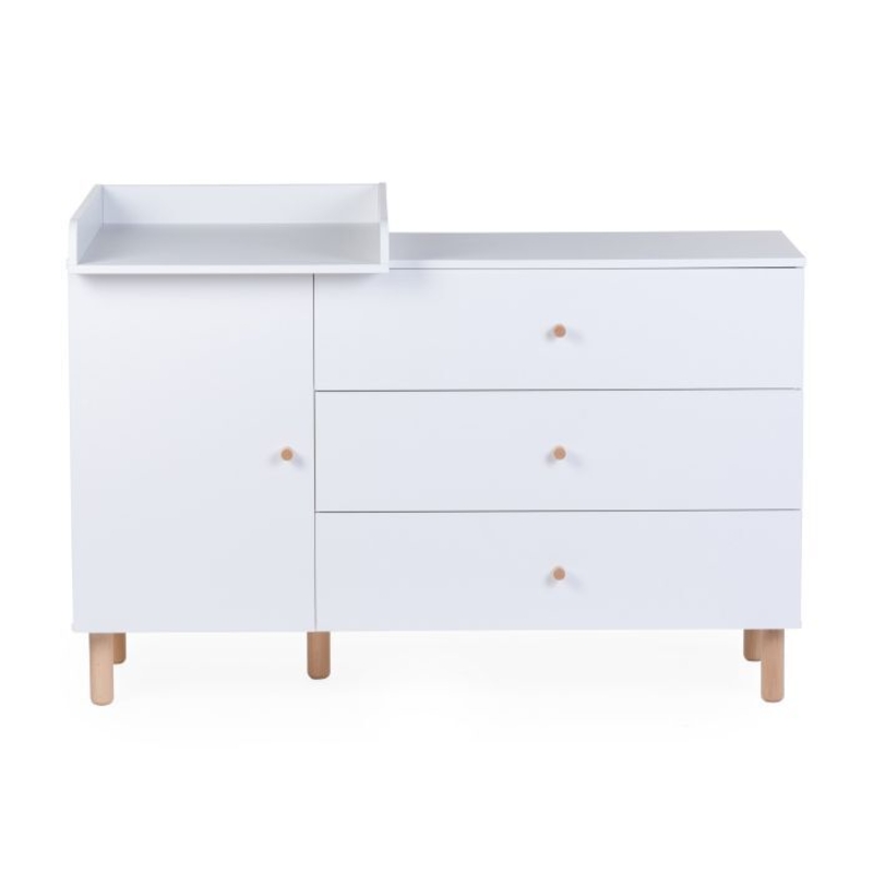 Commode Wonder White avec Plan A Langer Blanc et Pieds Naturel  Childhome plan gauche