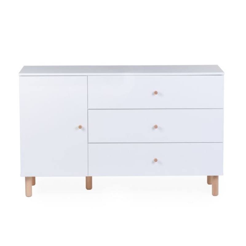 Commode Wonder White avec Plan A Langer Blanc et Pieds Naturel  Childhome sans plan