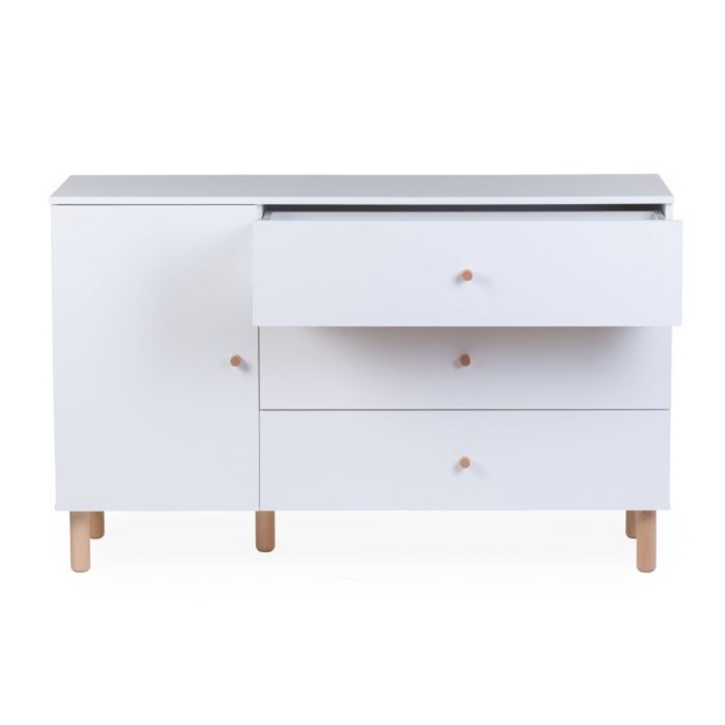 Commode Wonder White avec Plan A Langer Blanc et Pieds Naturel  Childhome tiroir